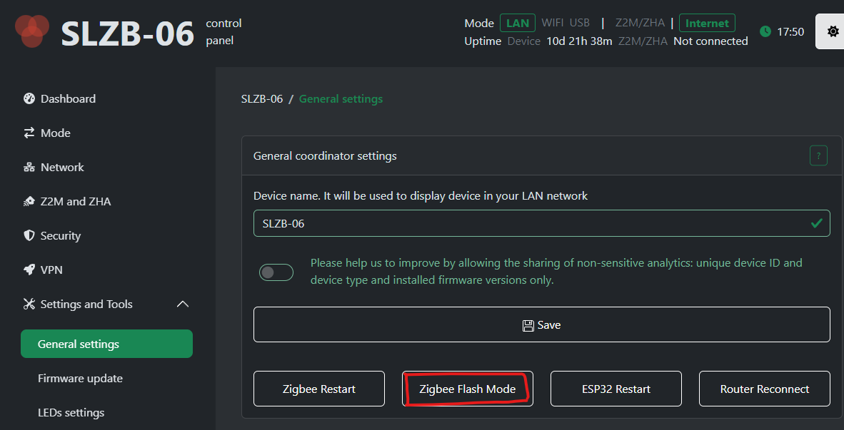 SLZB-06 zigbee flash mode