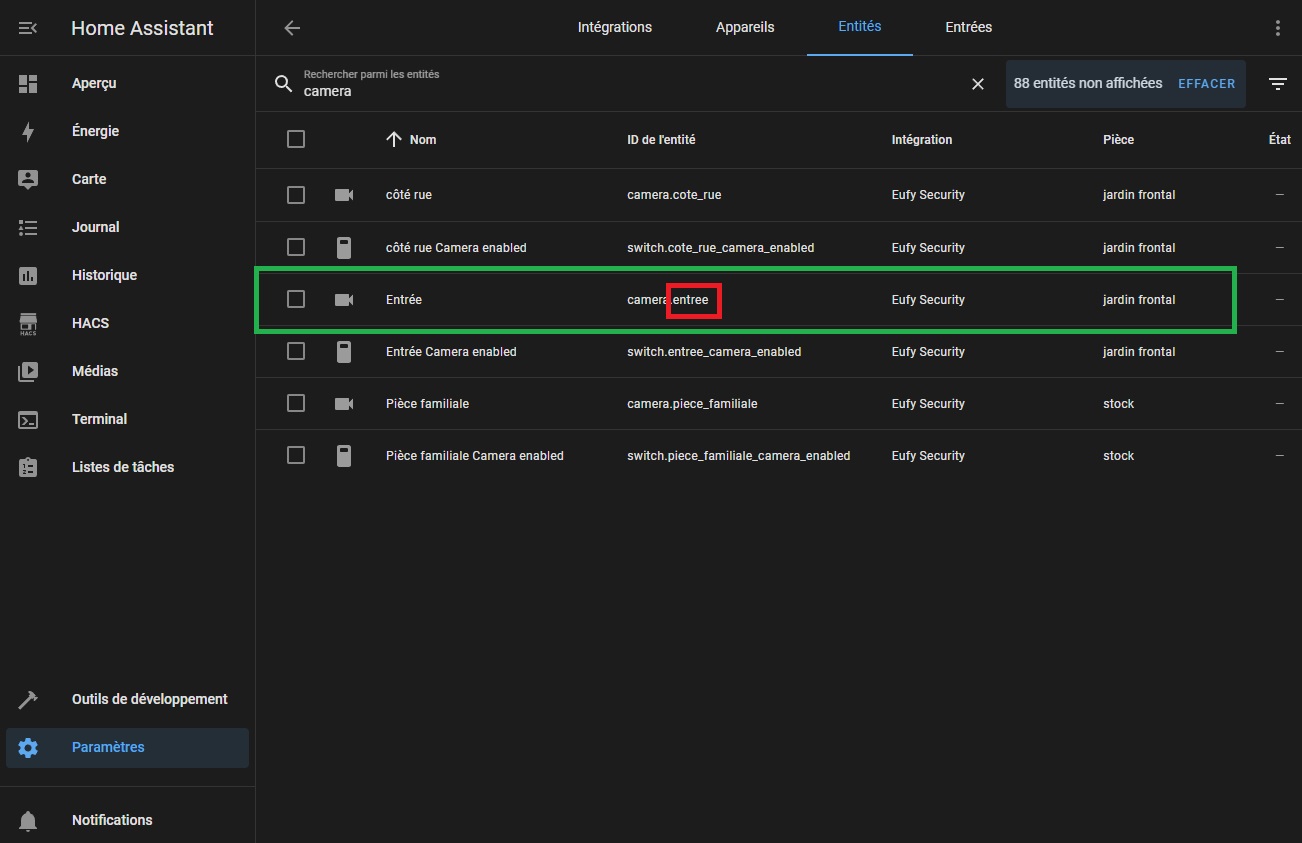identification de la caméra